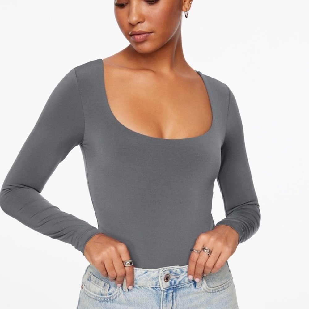Maren Sculpt Square Neck Bodysuit - Gray